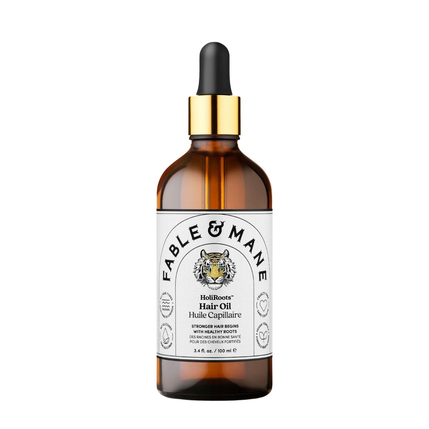 Fable and Mane Hair Oil - HoliRoots Strengthening Serum for Damaged, Frizzy Hair with Ashwagandha, Castor Oil & Scalp Treatment - 1.8FL oz